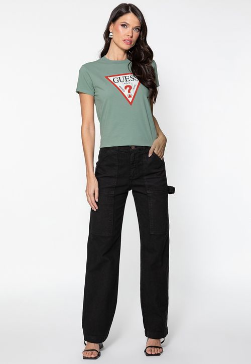 Camiseta Guess Triang Trad Desgastado Verde Claro