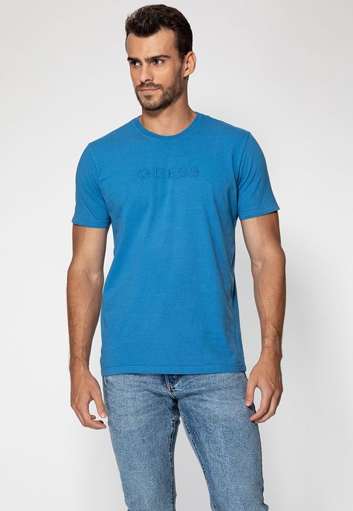 Camiseta Logo Bordado Guess Azul