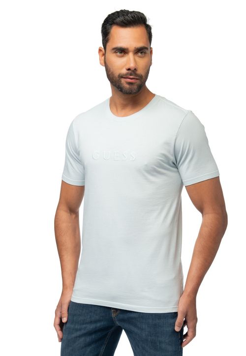 Camiseta Logo Bordado Guess Azul Claro