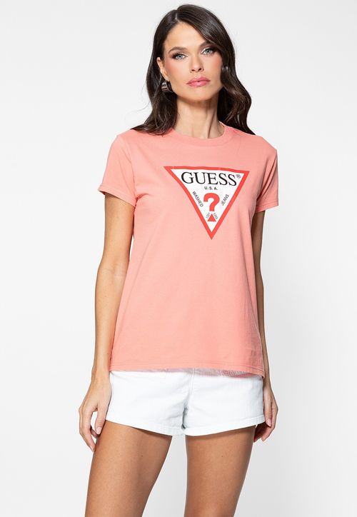 Camiseta Guess Triang Trad Desgastado Laranja Claro