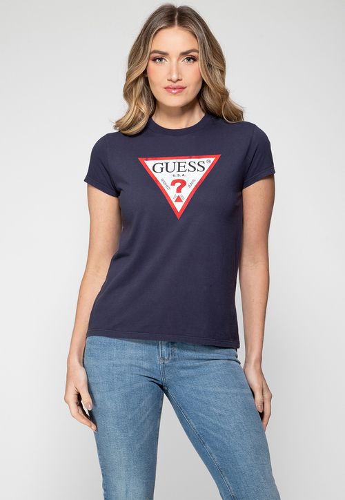 Camiseta Guess Triang Trad Desgastado Azul Escuro