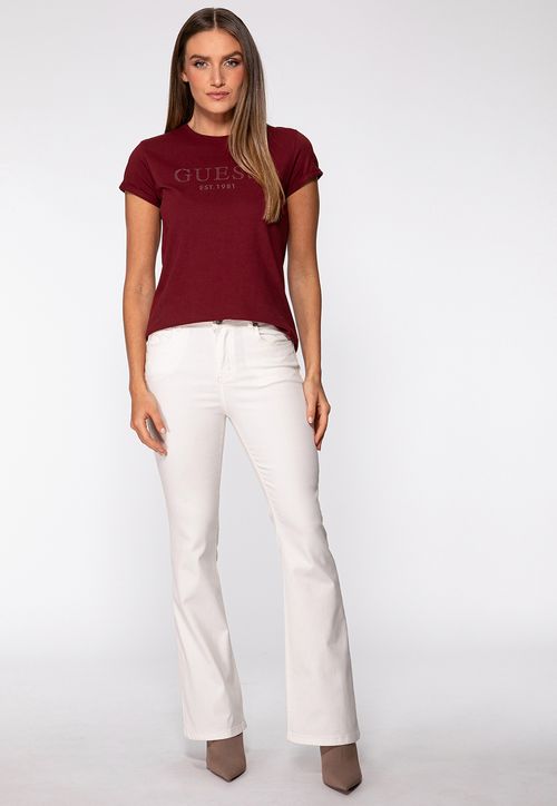 Camiseta Guess Manga Dobrada Hotfix Bordô