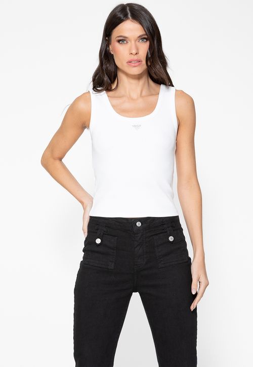 Regata Guess Rib Triang Hot Fix Cropped Branco