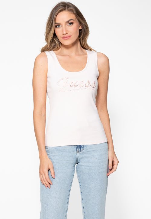 Regata Guess Rib Silk Hot Fix Rosa Claro