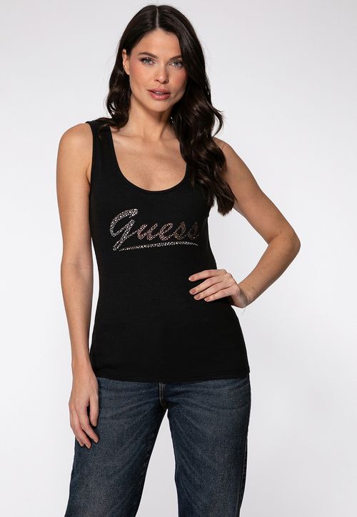 Regata Guess Rib Silk Hot Fix Preto