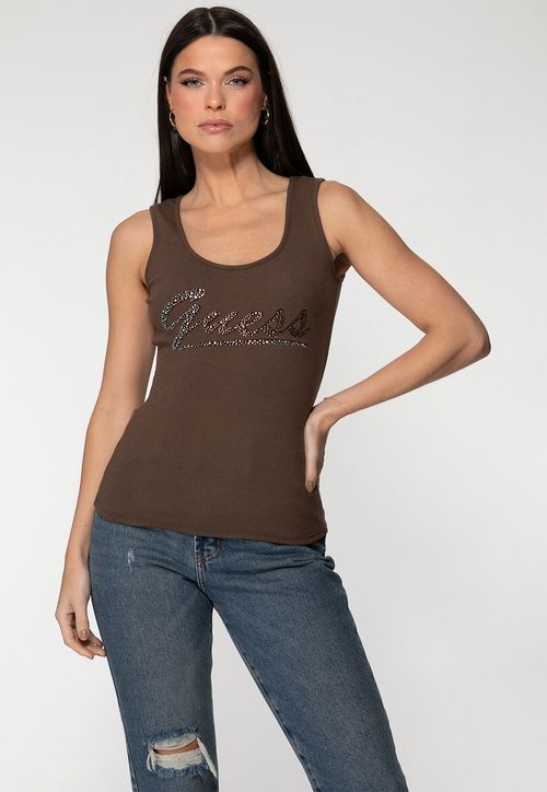 Regata Guess Rib Silk Hot Fix Marrom