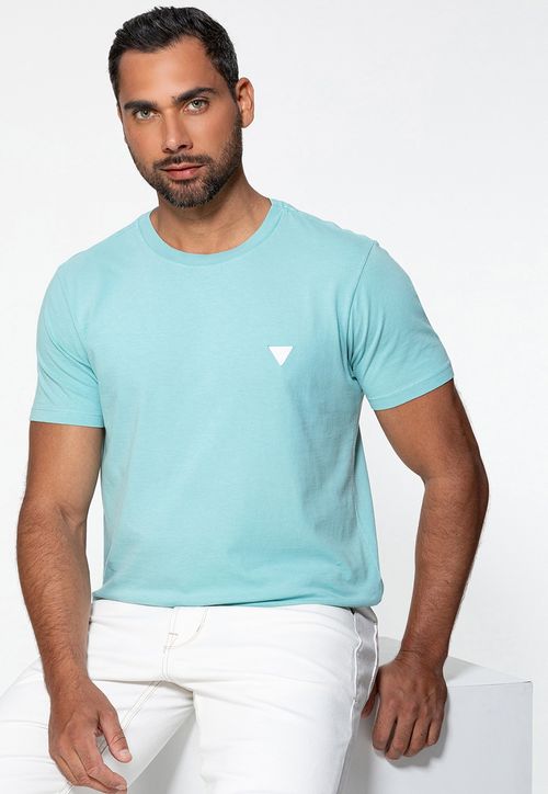 Camiseta Triângulo Emborrachado Guess Azul Claro