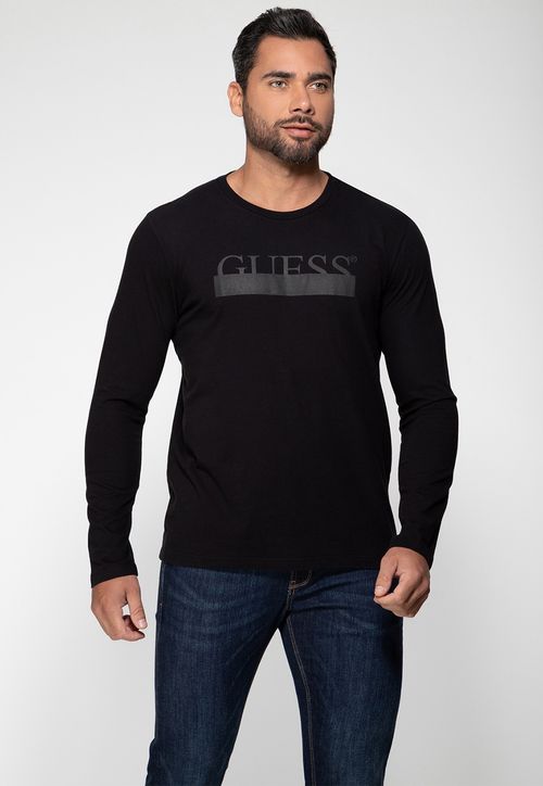 Camiseta Manga Longa Guess Emborrachado Preto
