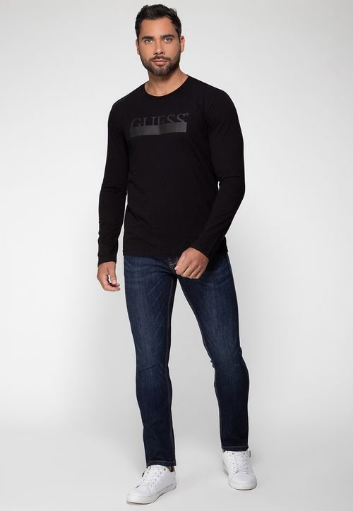 Camiseta Manga Longa Guess Emborrachado Preto