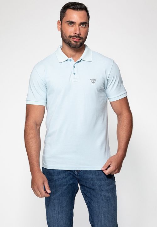 Camisa Polo Silk Triangulo Pq Puff Guess Azul Claro