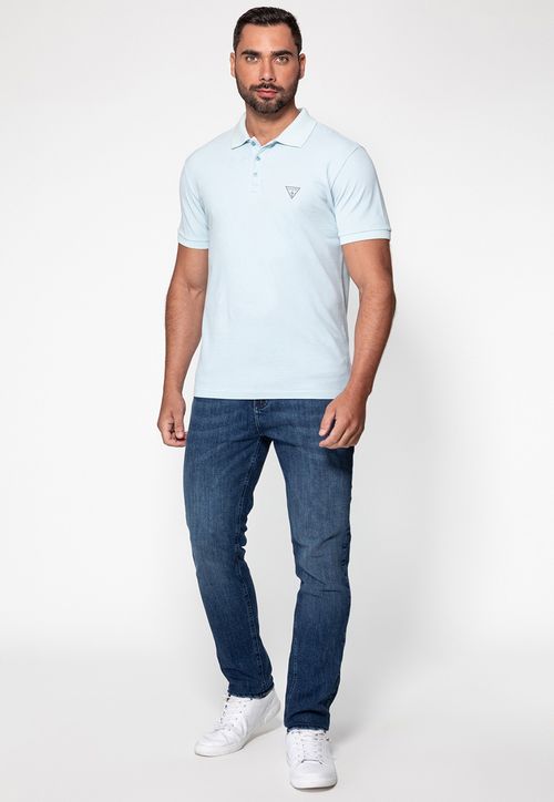 Camisa Polo Silk Triangulo Pq Puff Guess Azul Claro