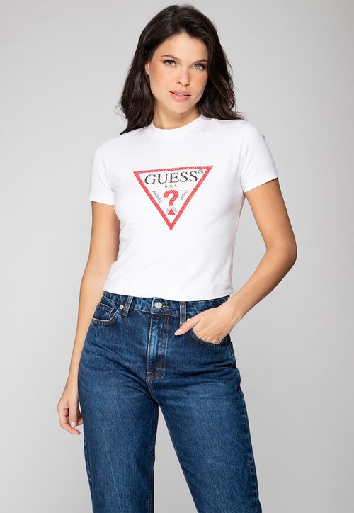 Cropped Logo Hotfix Guess Branco