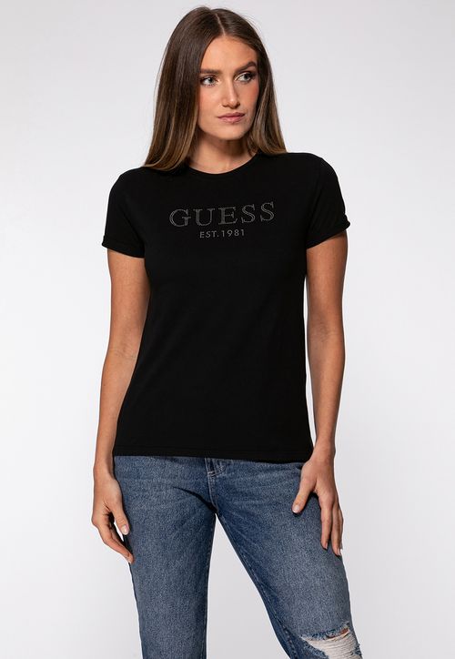 Camiseta Guess Manga Dobrada Hotfix Preto