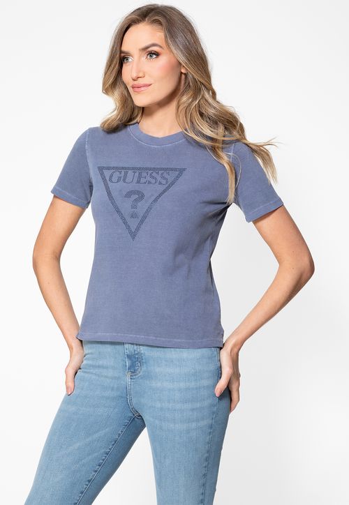 T-shirt Guess Triangulo Hot Fix Cristal Azul Marinho