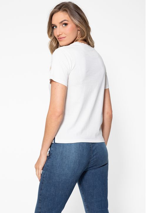 T-shirt Guess Triangulo Hot Fix Cristal Bege