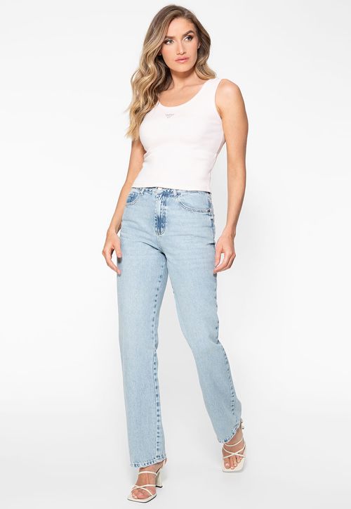 Regata Guess Rib Triang Hot Fix Cropped Rosa Claro