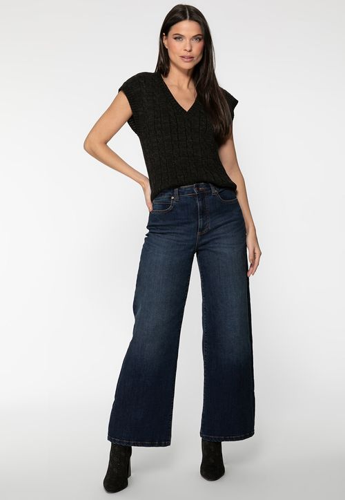 Colete Tricot Tranças Decote V Preto