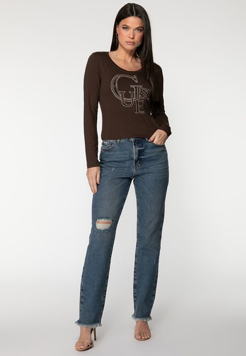 Camiseta Manga Longa GUESS Hotfix Marrom