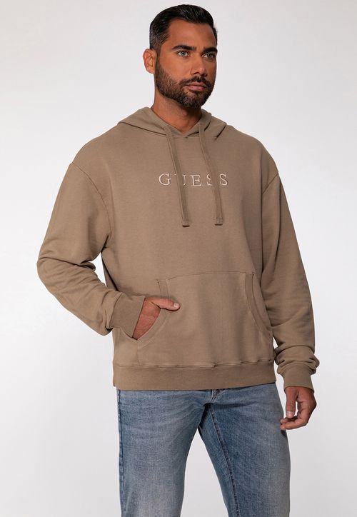 Blusa de Moletom Capuz Bordado Bege