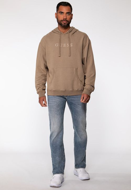 Blusa de Moletom Capuz Bordado Bege