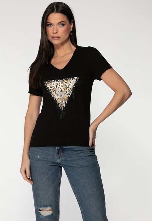 Camiseta Logo Animal Print Hotfix Preto