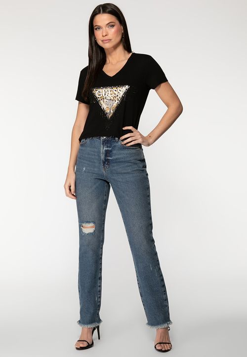 Camiseta Logo Animal Print Hotfix Preto