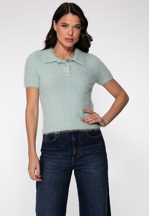 Camisa Polo de Tricot Pelinhos Verde Claro