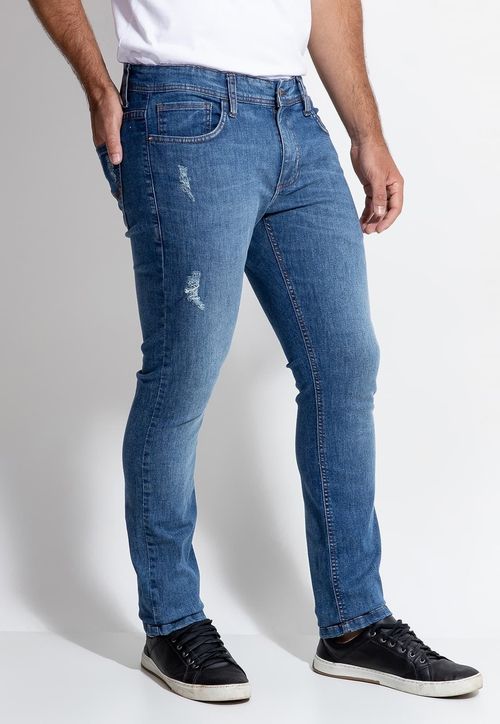 Calça Jeans Straight Puídos Guess Azul