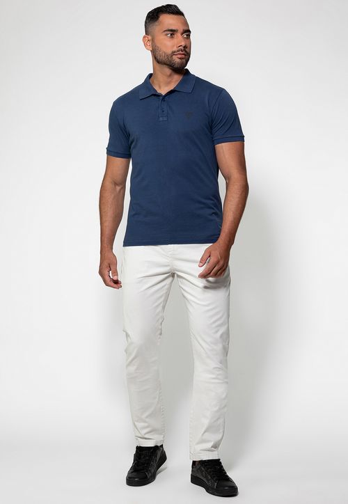 Camisa Polo Silk Triangulo Pq Puff Guess Azul Escuro