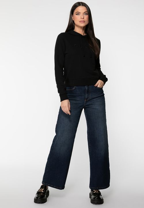 Blusa de Moletom Bordado Capuz Preto