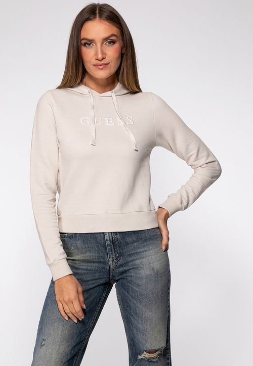 Blusa de Moletom Bordado Capuz Off White