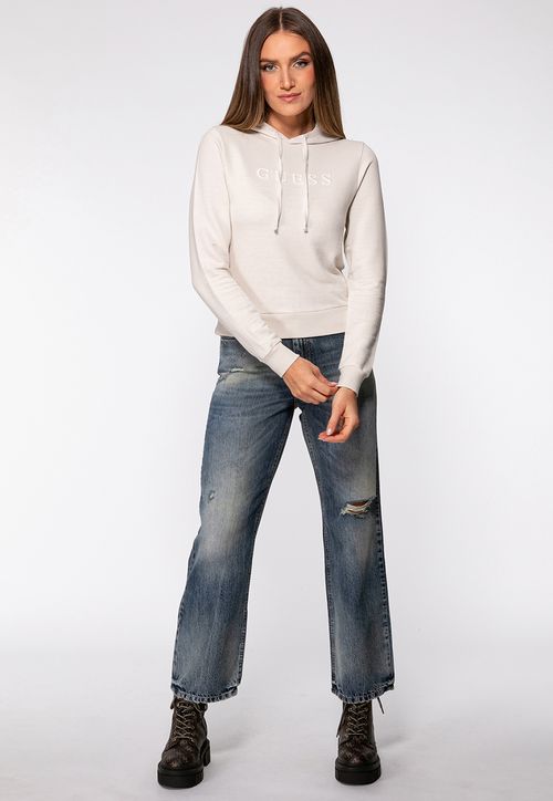 Blusa de Moletom Bordado Capuz Off White