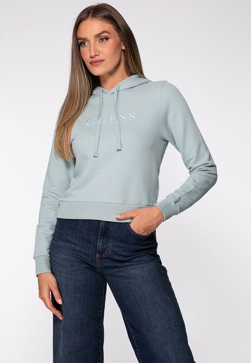 Blusa de Moletom Bordado Capuz Verde Menta