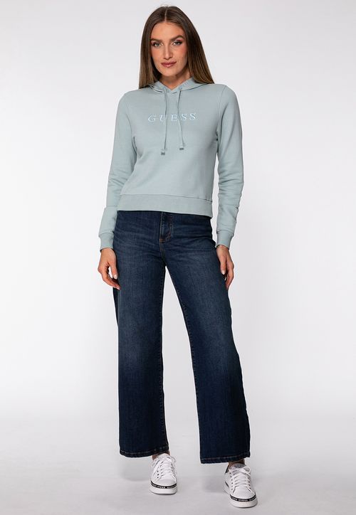 Blusa de Moletom Bordado Capuz Verde Menta