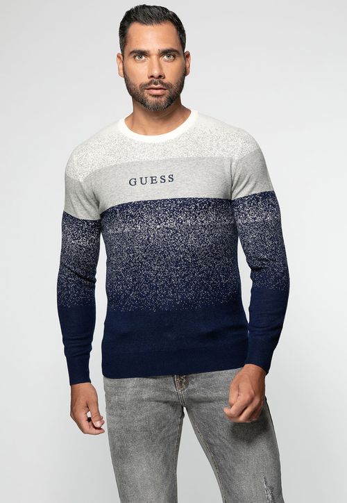 Suéter de Tricot Listras Azul Marinho
