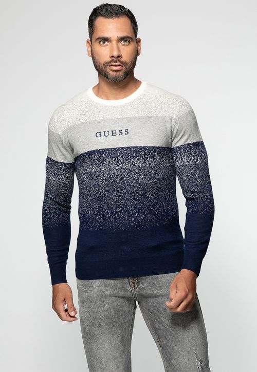 Suéter de Tricot Listras Azul Marinho