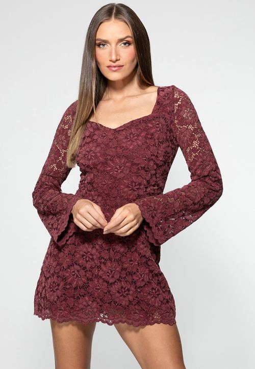 Vestido Mini Renda Vinho