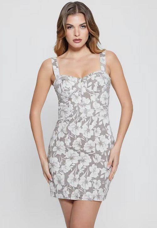 Vestido Curto Sarja Flower Bege