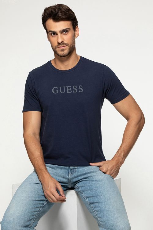 Camiseta Silk Relevo Guess Azul Escuro