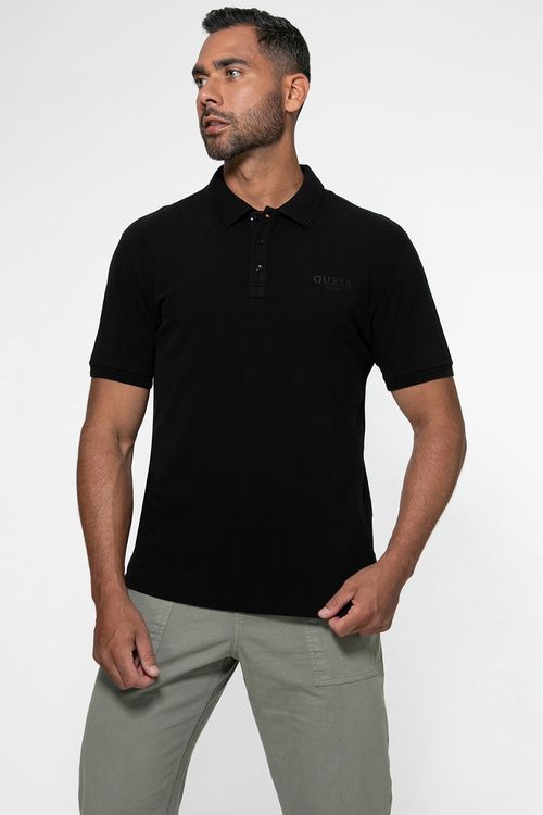 Camisa Polo Guess Silk Relevo Est 1981 Preto