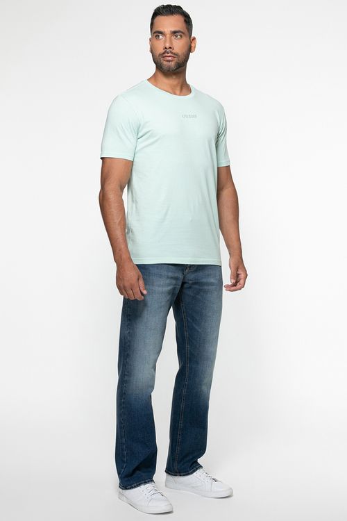 Camiseta Guess Bordado Centro Azul Claro
