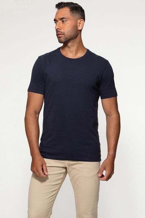 Camiseta Guess Bordado Pq Centro Azul Escuro