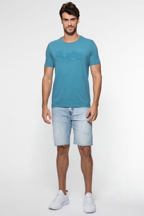 Bermuda Jeans Puídos Barra A Fio Azul Claro