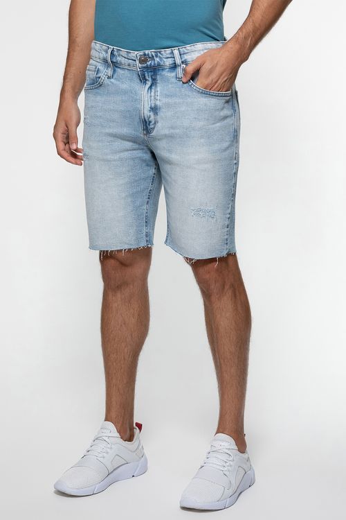 Bermuda Jeans Puídos Barra A Fio Azul Claro