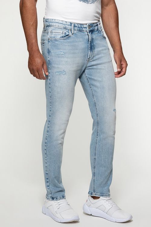 Calça Jeans Guess Tapered Puidos Azul Claro