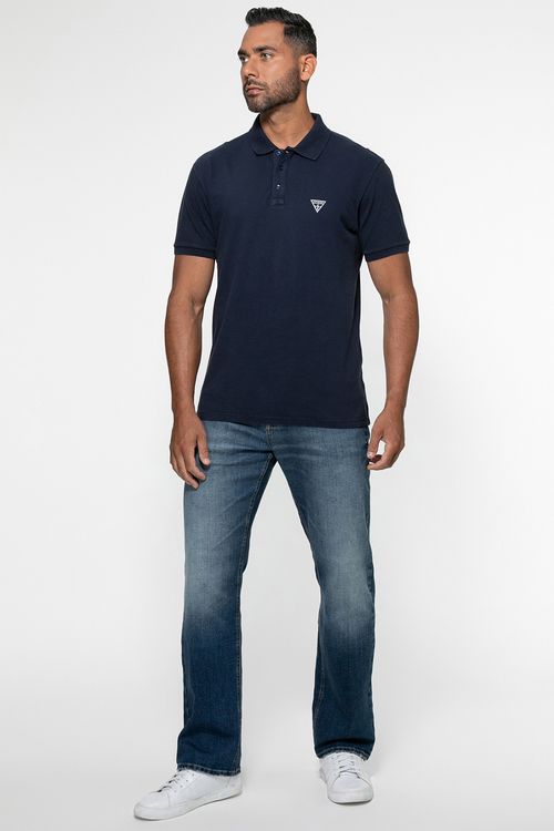 Camisa Polo Silk Triangulo Pq Puff Guess Azul Escuro