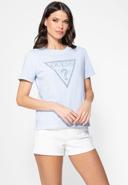 T-shirt Guess Triangulo Hot Fix Cristal Azul Claro