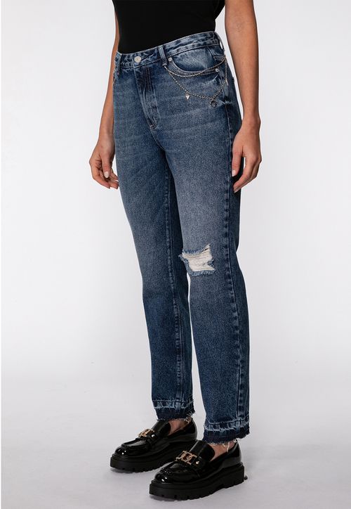 Calça Mom Jeans Correntinhas Azul