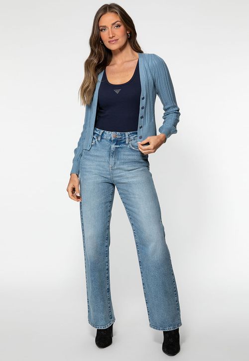Cardigan Guess Dec V Botões Azul Claro