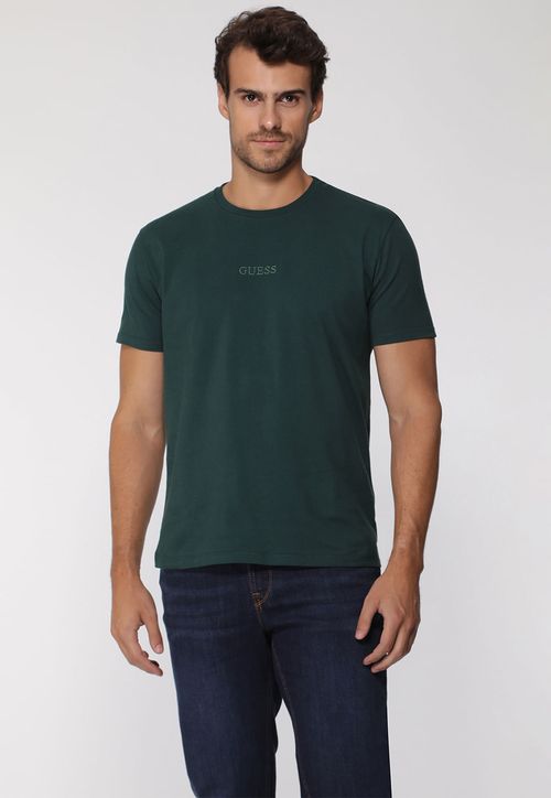 Camiseta Guess Bordado Pq Centro Verde Escuro